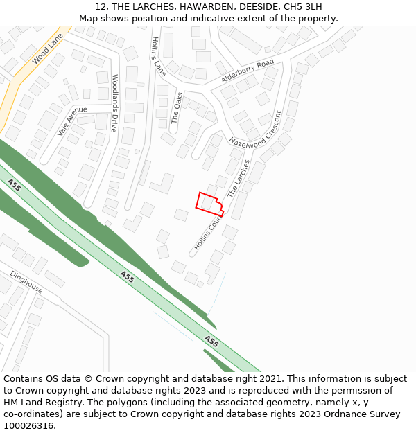 12, THE LARCHES, HAWARDEN, DEESIDE, CH5 3LH: Location map and indicative extent of plot