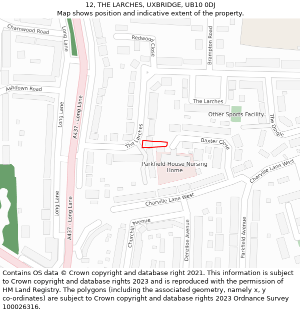 12, THE LARCHES, UXBRIDGE, UB10 0DJ: Location map and indicative extent of plot