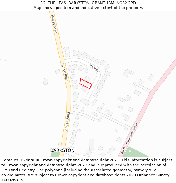 12, THE LEAS, BARKSTON, GRANTHAM, NG32 2PD: Location map and indicative extent of plot