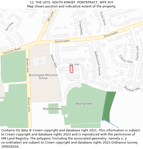 12, THE LEYS, SOUTH KIRKBY, PONTEFRACT, WF9 3UY: Location map and indicative extent of plot