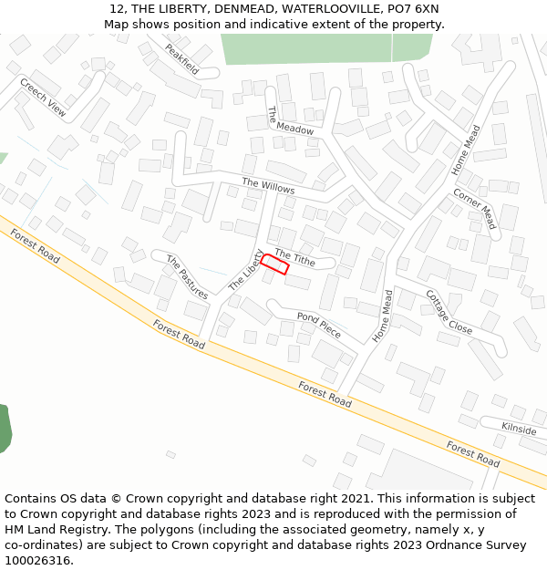 12, THE LIBERTY, DENMEAD, WATERLOOVILLE, PO7 6XN: Location map and indicative extent of plot