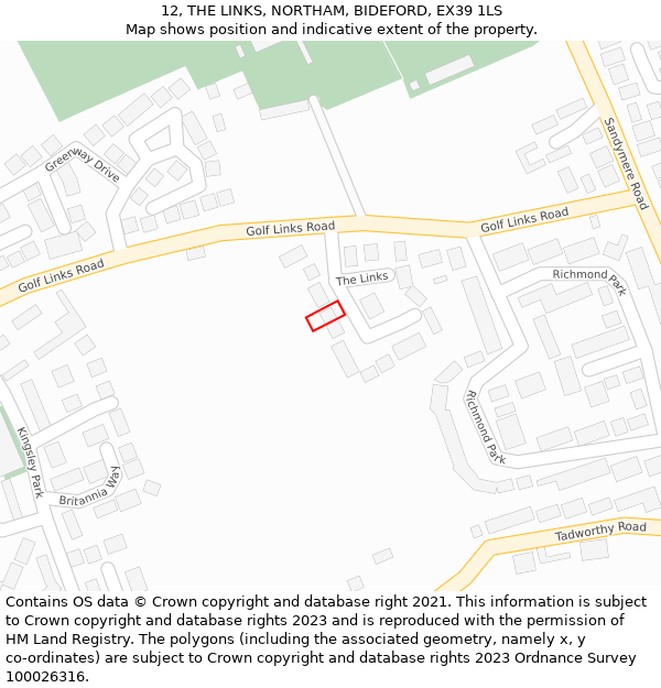 12, THE LINKS, NORTHAM, BIDEFORD, EX39 1LS: Location map and indicative extent of plot