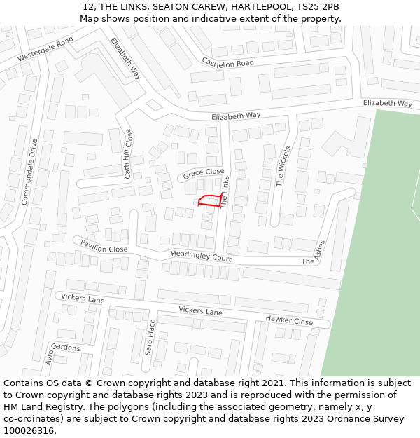 12, THE LINKS, SEATON CAREW, HARTLEPOOL, TS25 2PB: Location map and indicative extent of plot