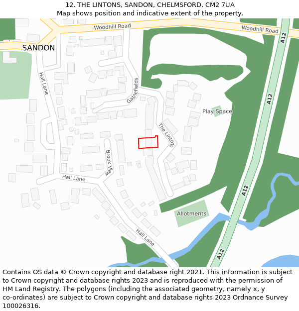 12, THE LINTONS, SANDON, CHELMSFORD, CM2 7UA: Location map and indicative extent of plot