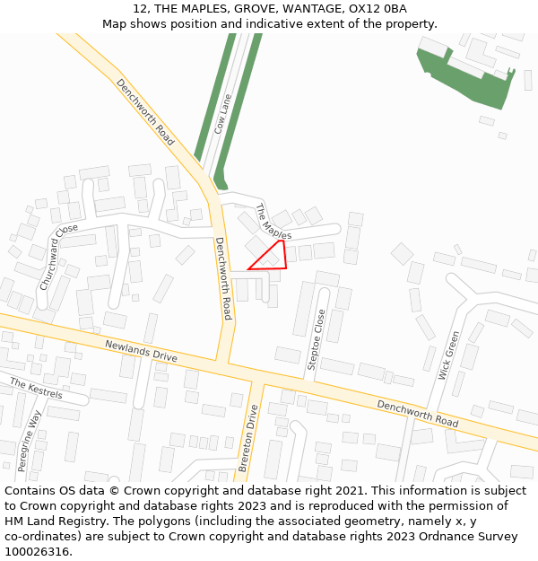 12, THE MAPLES, GROVE, WANTAGE, OX12 0BA: Location map and indicative extent of plot