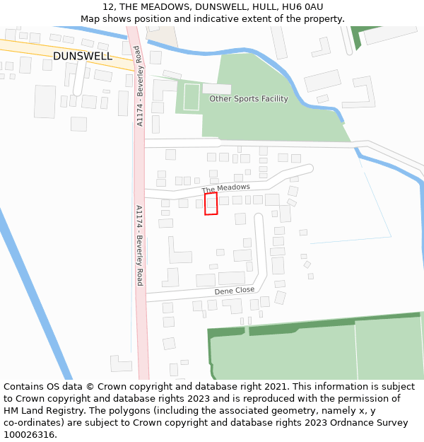 12, THE MEADOWS, DUNSWELL, HULL, HU6 0AU: Location map and indicative extent of plot