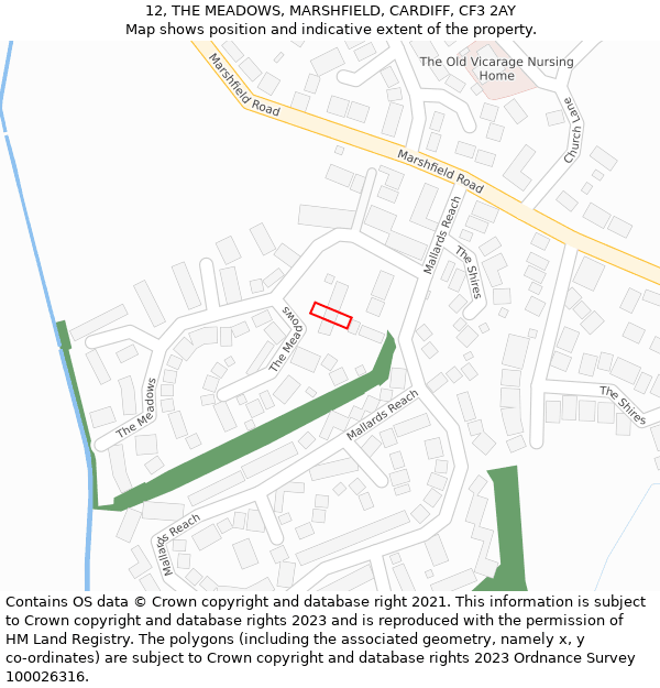 12, THE MEADOWS, MARSHFIELD, CARDIFF, CF3 2AY: Location map and indicative extent of plot