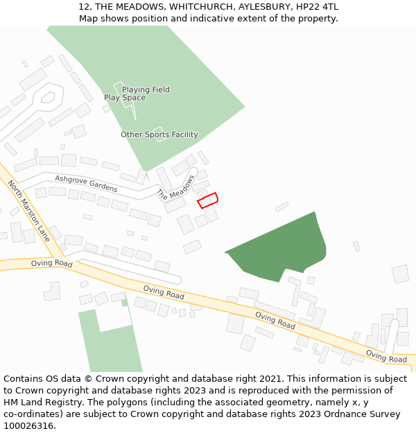 12, THE MEADOWS, WHITCHURCH, AYLESBURY, HP22 4TL: Location map and indicative extent of plot