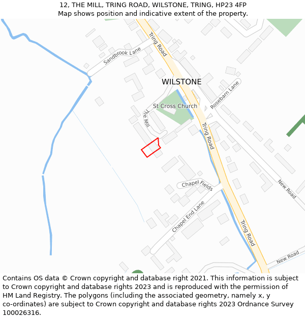 12, THE MILL, TRING ROAD, WILSTONE, TRING, HP23 4FP: Location map and indicative extent of plot
