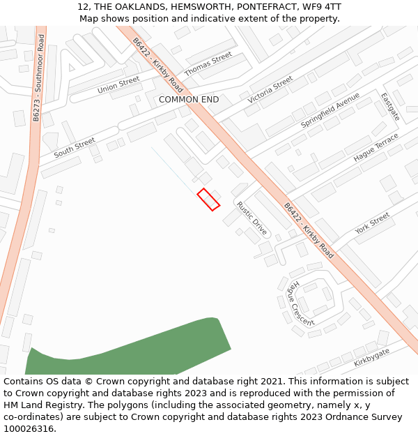 12, THE OAKLANDS, HEMSWORTH, PONTEFRACT, WF9 4TT: Location map and indicative extent of plot