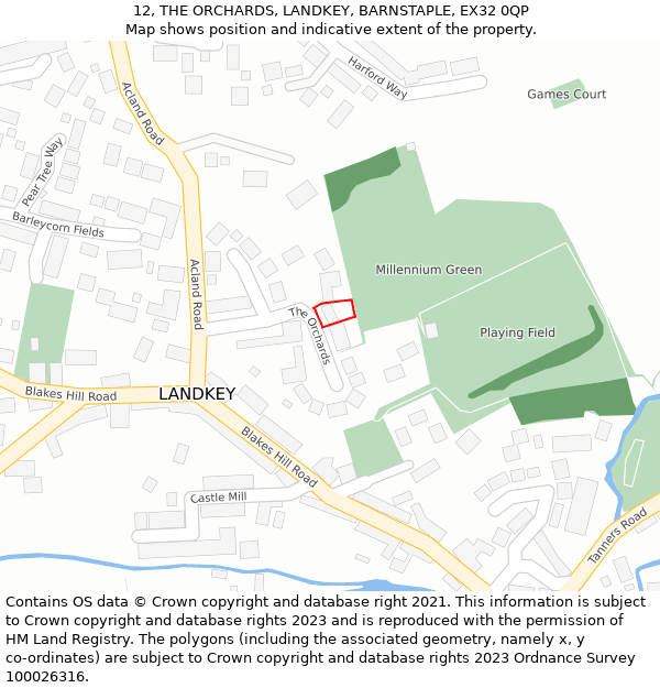 12, THE ORCHARDS, LANDKEY, BARNSTAPLE, EX32 0QP: Location map and indicative extent of plot