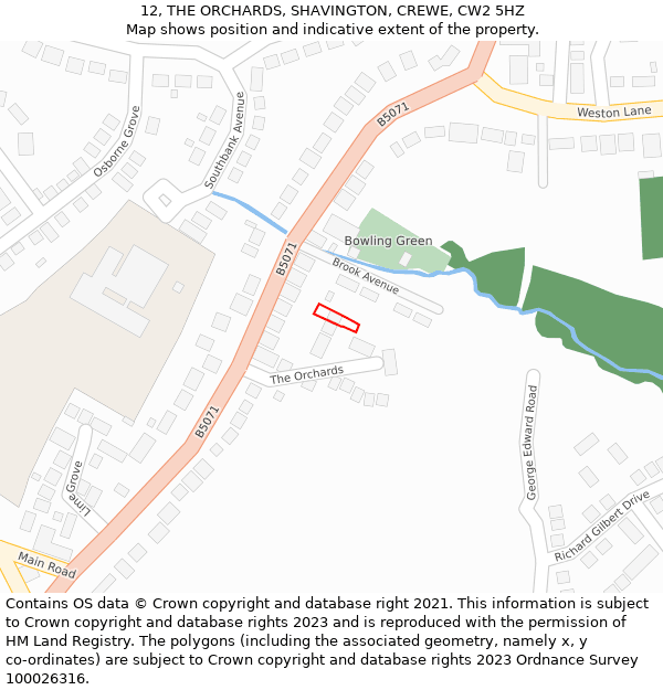 12, THE ORCHARDS, SHAVINGTON, CREWE, CW2 5HZ: Location map and indicative extent of plot