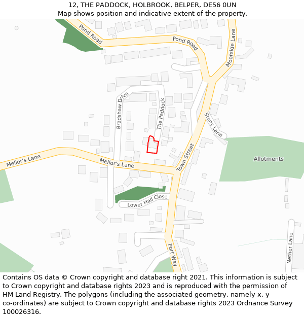 12, THE PADDOCK, HOLBROOK, BELPER, DE56 0UN: Location map and indicative extent of plot