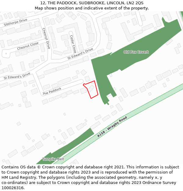 12, THE PADDOCK, SUDBROOKE, LINCOLN, LN2 2QS: Location map and indicative extent of plot