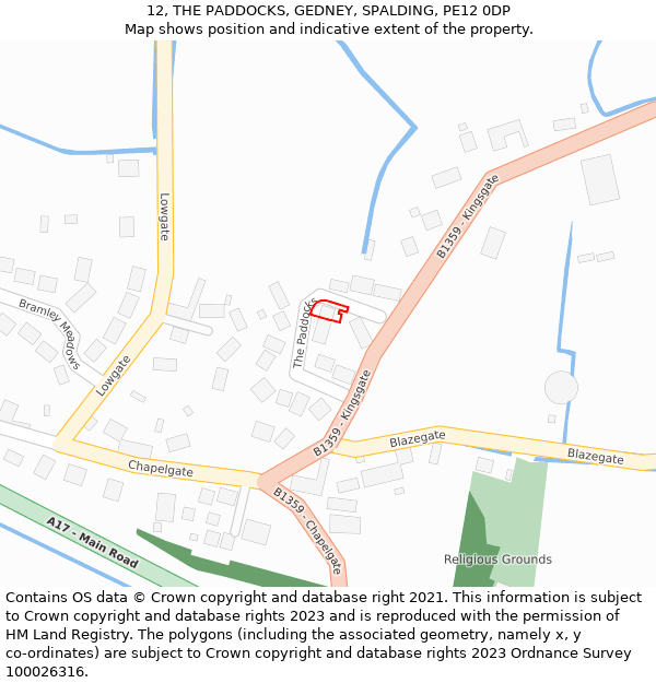 12, THE PADDOCKS, GEDNEY, SPALDING, PE12 0DP: Location map and indicative extent of plot