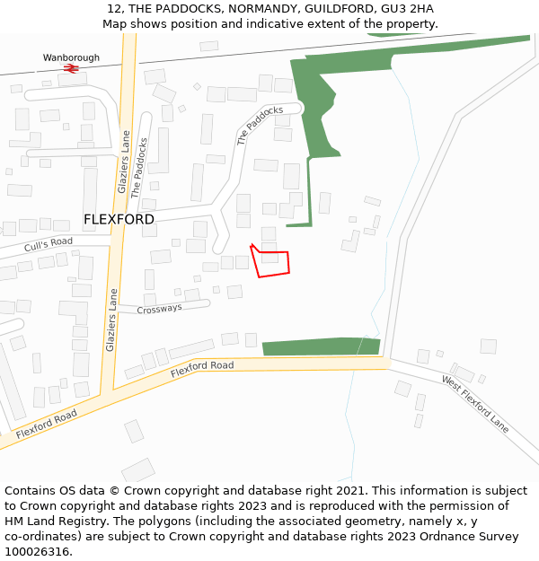 12, THE PADDOCKS, NORMANDY, GUILDFORD, GU3 2HA: Location map and indicative extent of plot