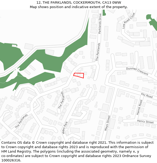 12, THE PARKLANDS, COCKERMOUTH, CA13 0WW: Location map and indicative extent of plot