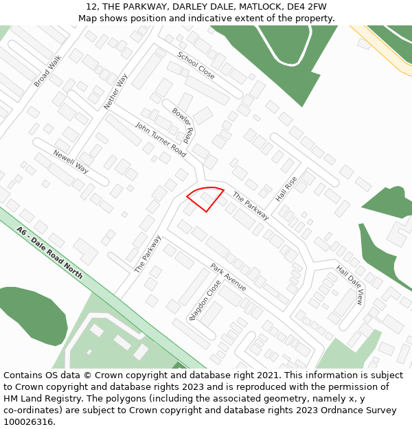 12, THE PARKWAY, DARLEY DALE, MATLOCK, DE4 2FW: Location map and indicative extent of plot