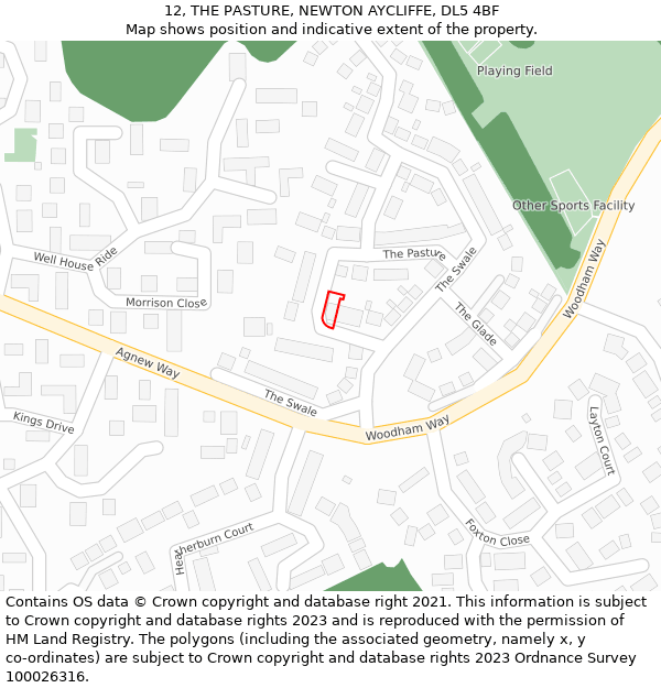 12, THE PASTURE, NEWTON AYCLIFFE, DL5 4BF: Location map and indicative extent of plot