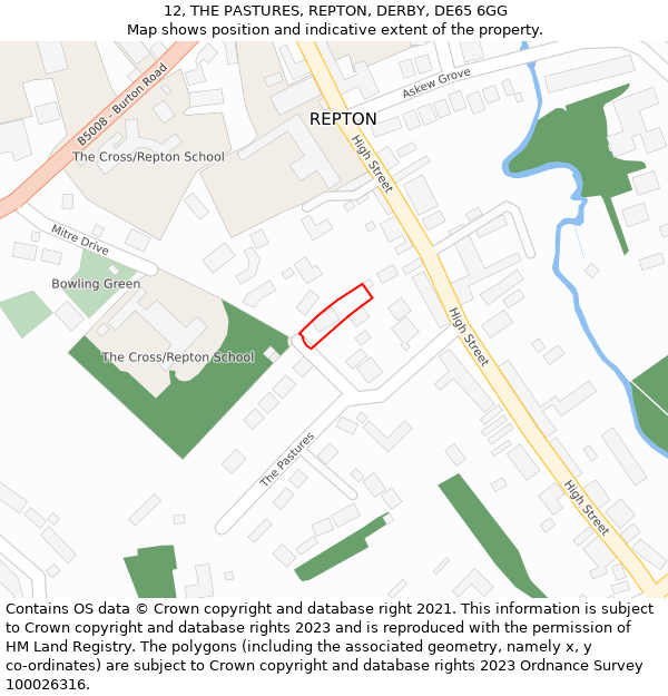 12, THE PASTURES, REPTON, DERBY, DE65 6GG: Location map and indicative extent of plot