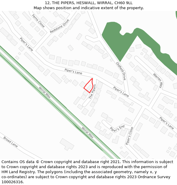 12, THE PIPERS, HESWALL, WIRRAL, CH60 9LL: Location map and indicative extent of plot