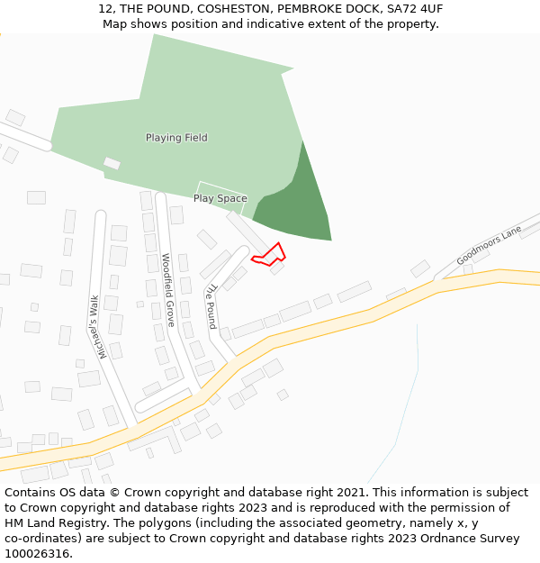 12, THE POUND, COSHESTON, PEMBROKE DOCK, SA72 4UF: Location map and indicative extent of plot