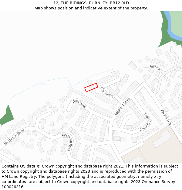 12, THE RIDINGS, BURNLEY, BB12 0LD: Location map and indicative extent of plot