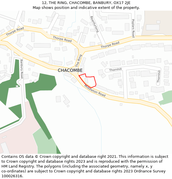 12, THE RING, CHACOMBE, BANBURY, OX17 2JE: Location map and indicative extent of plot