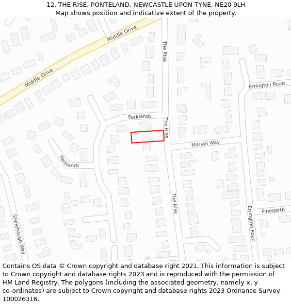 12, THE RISE, PONTELAND, NEWCASTLE UPON TYNE, NE20 9LH: Location map and indicative extent of plot