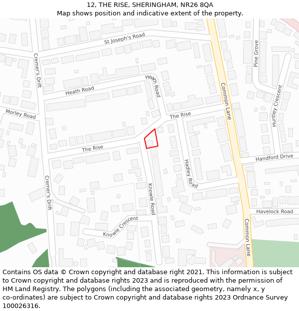 12, THE RISE, SHERINGHAM, NR26 8QA: Location map and indicative extent of plot