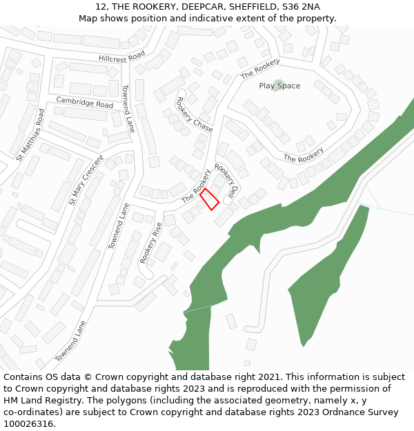 12, THE ROOKERY, DEEPCAR, SHEFFIELD, S36 2NA: Location map and indicative extent of plot