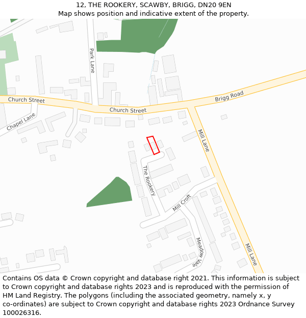 12, THE ROOKERY, SCAWBY, BRIGG, DN20 9EN: Location map and indicative extent of plot