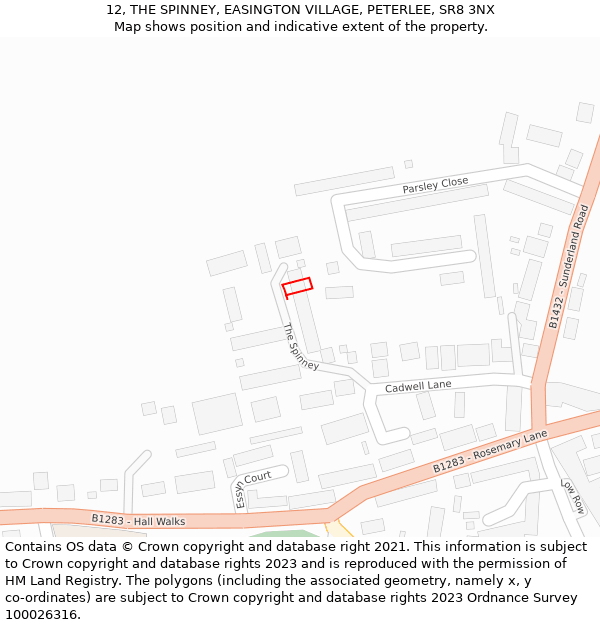 12, THE SPINNEY, EASINGTON VILLAGE, PETERLEE, SR8 3NX: Location map and indicative extent of plot