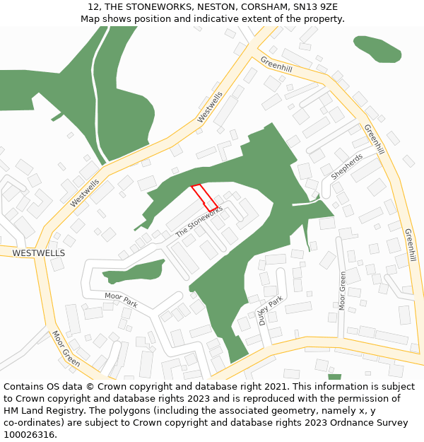 12, THE STONEWORKS, NESTON, CORSHAM, SN13 9ZE: Location map and indicative extent of plot