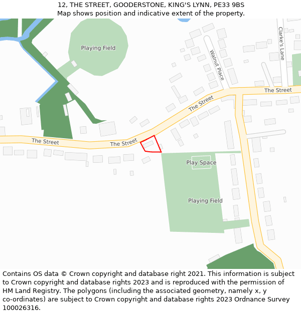 12, THE STREET, GOODERSTONE, KING'S LYNN, PE33 9BS: Location map and indicative extent of plot