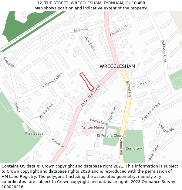 12, THE STREET, WRECCLESHAM, FARNHAM, GU10 4PR: Location map and indicative extent of plot