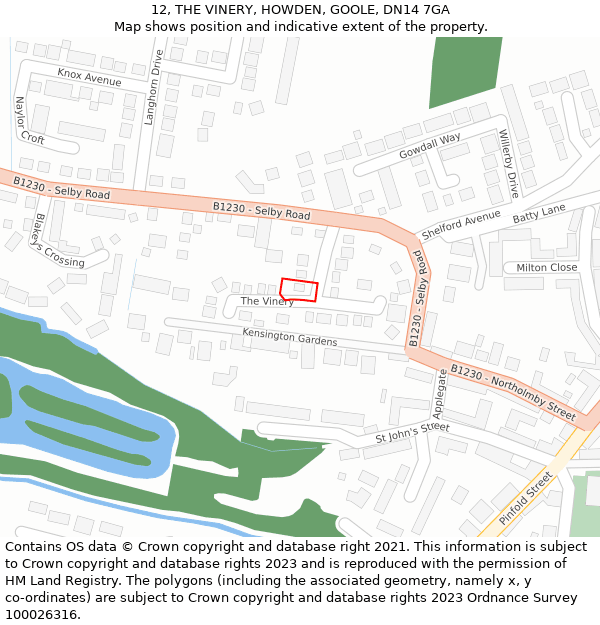 12, THE VINERY, HOWDEN, GOOLE, DN14 7GA: Location map and indicative extent of plot