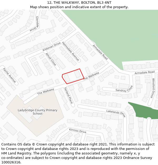12, THE WALKWAY, BOLTON, BL3 4NT: Location map and indicative extent of plot
