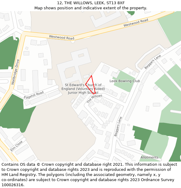 12, THE WILLOWS, LEEK, ST13 8XF: Location map and indicative extent of plot