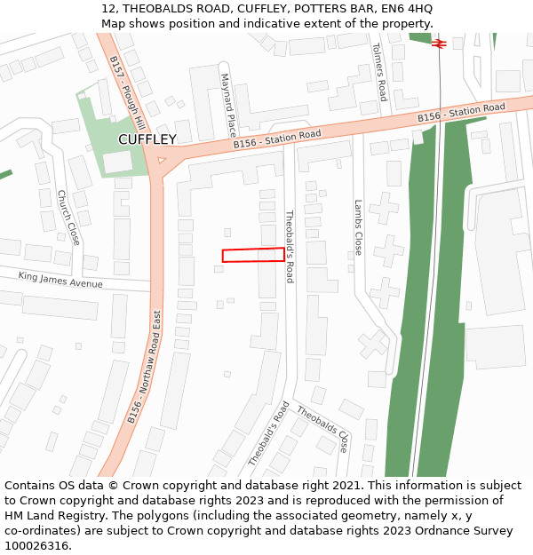 12, THEOBALDS ROAD, CUFFLEY, POTTERS BAR, EN6 4HQ: Location map and indicative extent of plot