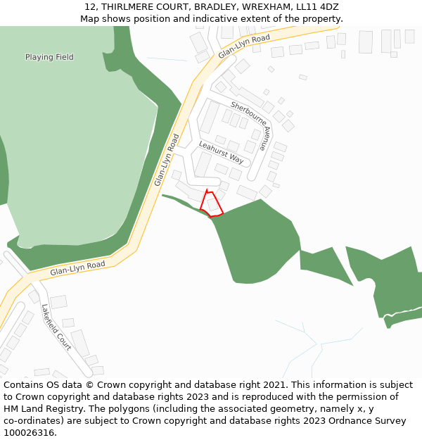 12, THIRLMERE COURT, BRADLEY, WREXHAM, LL11 4DZ: Location map and indicative extent of plot