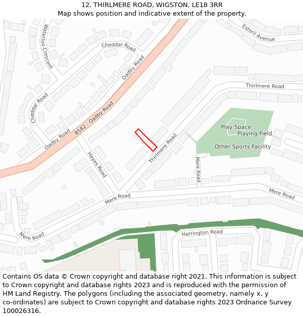 12, THIRLMERE ROAD, WIGSTON, LE18 3RR: Location map and indicative extent of plot