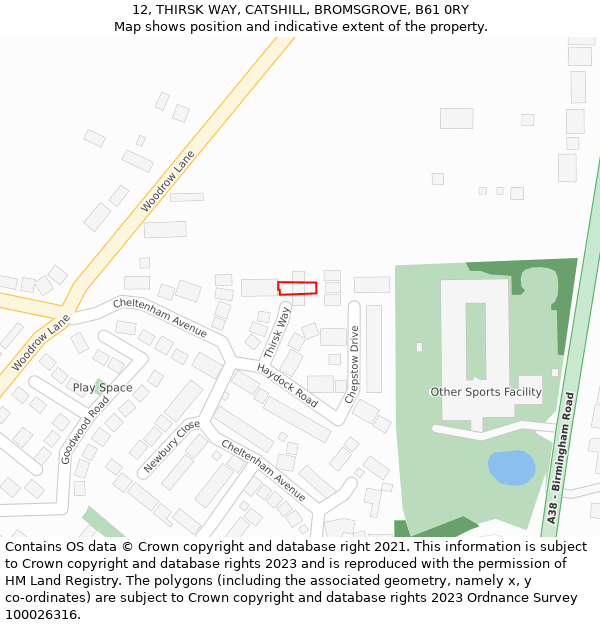 12, THIRSK WAY, CATSHILL, BROMSGROVE, B61 0RY: Location map and indicative extent of plot