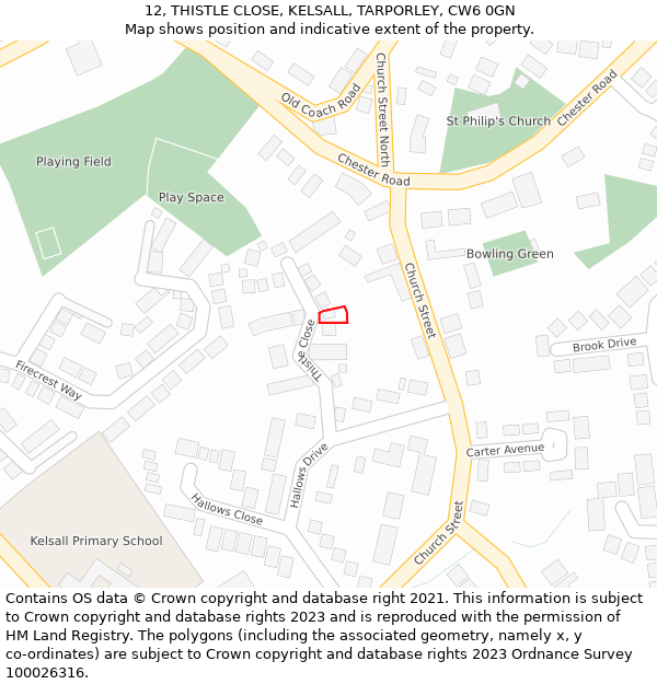 12, THISTLE CLOSE, KELSALL, TARPORLEY, CW6 0GN: Location map and indicative extent of plot