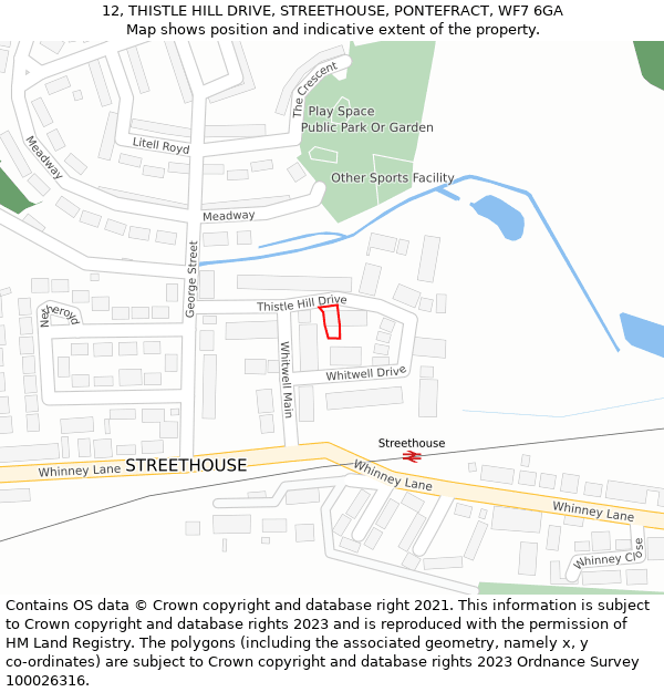 12, THISTLE HILL DRIVE, STREETHOUSE, PONTEFRACT, WF7 6GA: Location map and indicative extent of plot