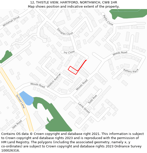 12, THISTLE VIEW, HARTFORD, NORTHWICH, CW8 1HR: Location map and indicative extent of plot