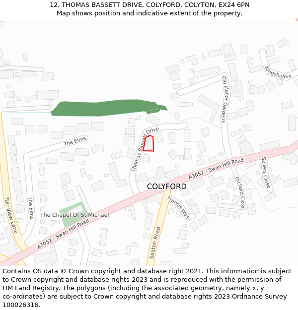 12, THOMAS BASSETT DRIVE, COLYFORD, COLYTON, EX24 6PN: Location map and indicative extent of plot