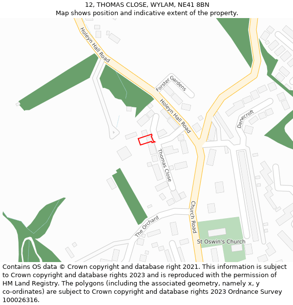 12, THOMAS CLOSE, WYLAM, NE41 8BN: Location map and indicative extent of plot