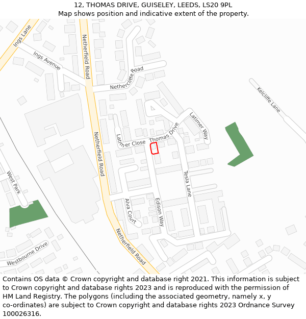 12, THOMAS DRIVE, GUISELEY, LEEDS, LS20 9PL: Location map and indicative extent of plot