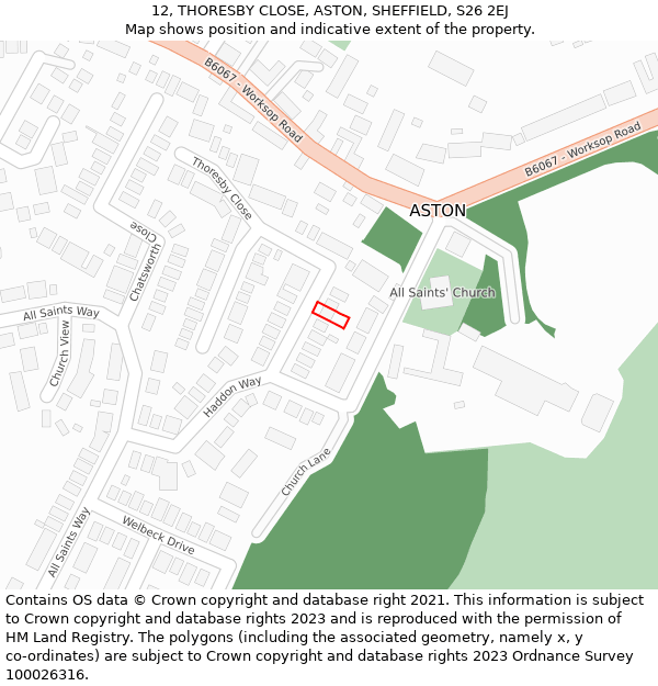 12, THORESBY CLOSE, ASTON, SHEFFIELD, S26 2EJ: Location map and indicative extent of plot